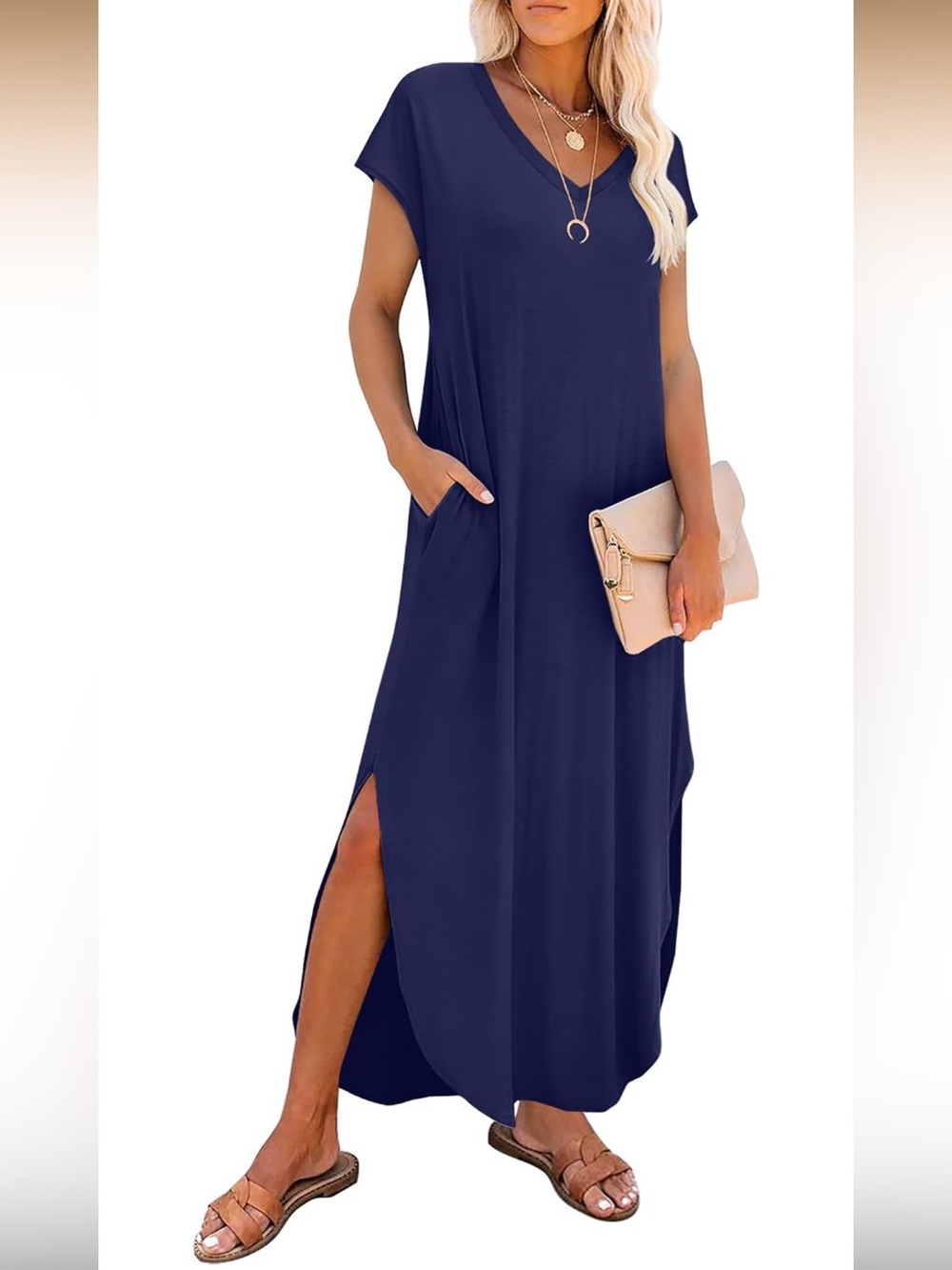 NWT RUMIA Summer Maxi Dress Cap Sleeve Long Sundress with Pockets Size Large